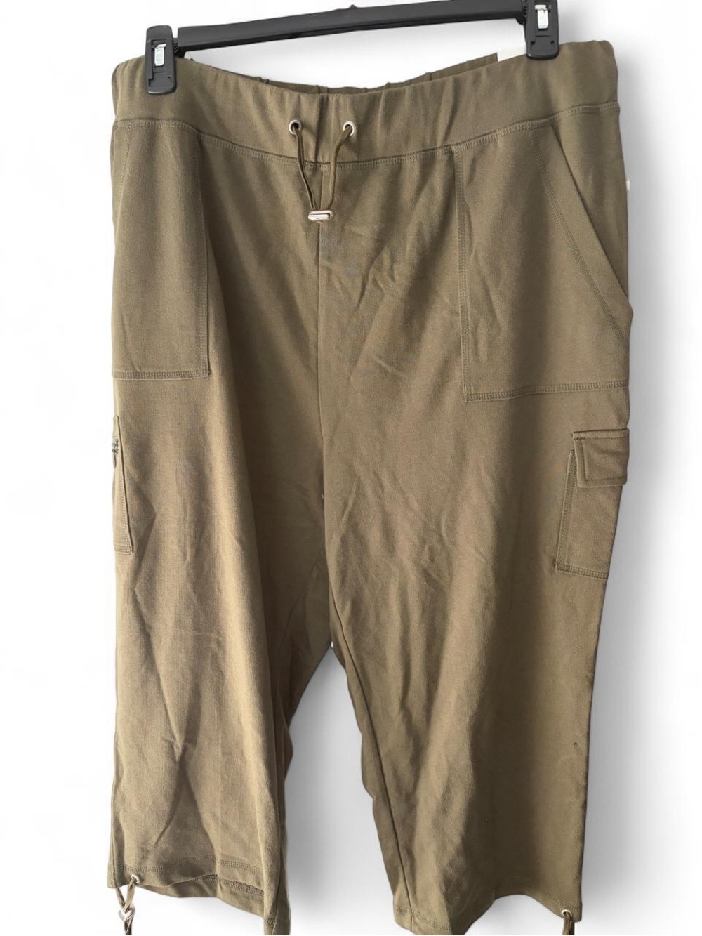 Venezia Olive Green Cargo Drawstring Cotton Knit Capri Pants 18/20